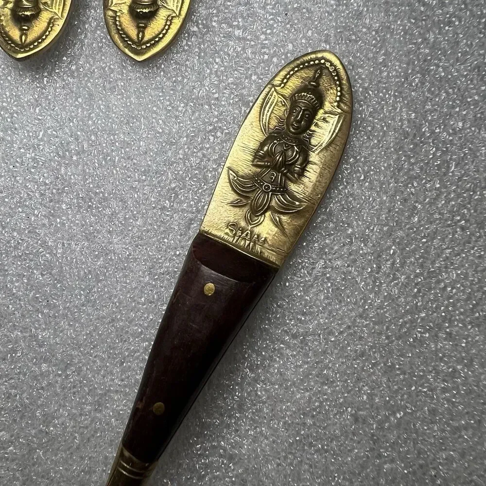 VTG Siam MCM THAILAND BUDDHA BRONZEWARE BRASS 18PC SET Fruit Fork Dessert Spoons